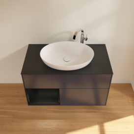 Тумба под раковину Villeroy & Boch Finion 100х50,1 см с подсветкой МДФ темно-синий матовый лак/стекло черное матовое G892PDHG