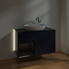 Тумба под раковину Villeroy & Boch Finion 100х50,1 см с подсветкой МДФ темно-синий матовый лак/стекло черное матовое G892PDHG