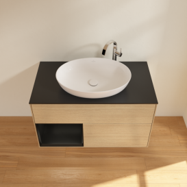 Тумба под раковину Villeroy & Boch Finion 100х50,1 см с подсветкой МДФ шпон дуба/стекло черное матовое G892PDPC