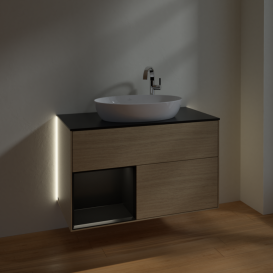 Тумба под раковину Villeroy & Boch Finion 100х50,1 см с подсветкой МДФ шпон дуба/стекло черное матовое G892PDPC