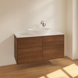 Тумба под раковину Villeroy & Boch Finion 120х50,1 см МДФ шпон грецкого ореха/стекло белое матовое F91100GN