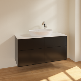 Тумба под раковину Villeroy & Boch Finion 120х50,1 см МДФ черный матовый лак/стекло белое матовое F91100PD