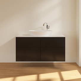 Тумба под раковину Villeroy & Boch Finion 120х50,1 см МДФ черный матовый лак/стекло белое матовое F91100PD