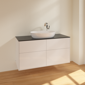 Тумба под раковину Villeroy & Boch Finion 120х50,1 см МДФ глянцевый белый лак/стекло черное матовое F91200GF