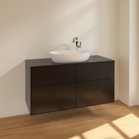 Тумба под раковину Villeroy & Boch Finion 160х50,1 см МДФ черный матовый лак/стекло черное матовое F91200PD