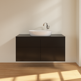 Тумба под раковину Villeroy & Boch Finion 160х50,1 см МДФ черный матовый лак/стекло черное матовое F91200PD