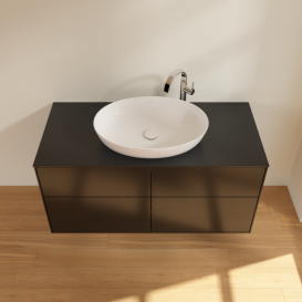 Тумба под раковину Villeroy & Boch Finion 160х50,1 см МДФ черный матовый лак/стекло черное матовое F91200PD