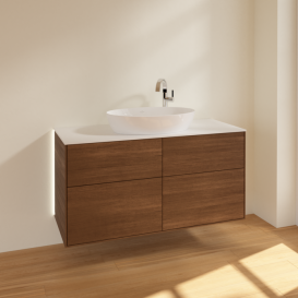 Тумба под раковину Villeroy & Boch Finion 120х50,1 см с подсветкой МДФ шпон грецкого ореха/стекло белое матовое G91100GN