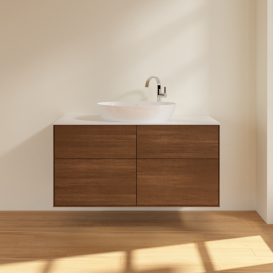 Тумба под раковину Villeroy & Boch Finion 120х50,1 см с подсветкой МДФ шпон грецкого ореха/стекло белое матовое G91100GN