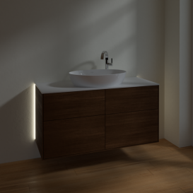 Тумба под раковину Villeroy & Boch Finion 120х50,1 см с подсветкой МДФ шпон грецкого ореха/стекло белое матовое G91100GN