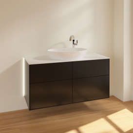 Тумба под раковину Villeroy & Boch Finion 120х50,1 см с подсветкой МДФ черный матовый лак/стекло белое матовое G91100PD