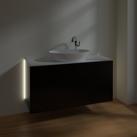 Тумба под раковину Villeroy & Boch Finion 120х50,1 см с подсветкой МДФ черный матовый лак/стекло белое матовое G91100PD