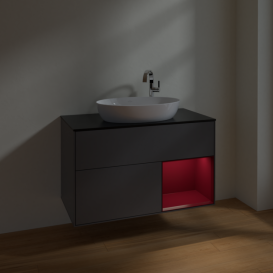 Тумба под раковину Villeroy & Boch Finion 100х50,1 см с подсветкой МДФ антрацит матовый лак/стекло черное матовое F902HBGK