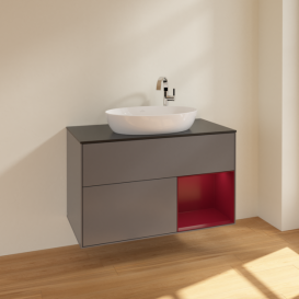 Тумба под раковину Villeroy & Boch Finion 100х50,1 см с подсветкой МДФ антрацит матовый лак/стекло черное матовое F902HBGK