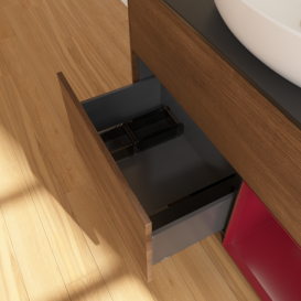 Тумба под раковину Villeroy & Boch Finion 100х50,1 см с подсветкой МДФ шпон грецкого ореха/стекло черное матовое F902HBGN