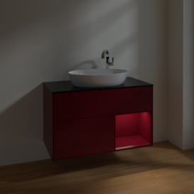 Тумба под раковину Villeroy & Boch Finion 100х50,1 см с подсветкой МДФ пион матовый лак/стекло черное матовое F902HBHB