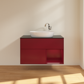 Тумба под раковину Villeroy & Boch Finion 100х50,1 см с подсветкой МДФ пион матовый лак/стекло черное матовое F902HBHB