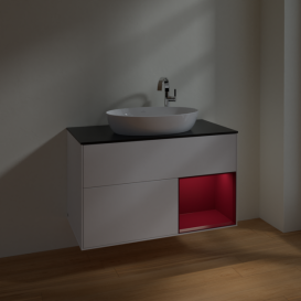 Тумба под раковину Villeroy & Boch Finion 100х50,1 см с подсветкой МДФ белый матовый лак/стекло черное матовое F902HBMT