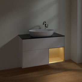 Тумба под раковину Villeroy & Boch Finion 100х50,1 см с подсветкой МДФ глянцевый белый лак/стекло черное матовое F902HFGF