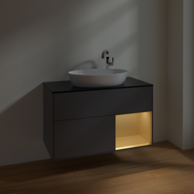 Тумба под раковину Villeroy & Boch Finion 100х50,1 см с подсветкой МДФ антрацит матовый лак/стекло черное матовое F902HFGK