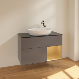 Тумба под раковину Villeroy & Boch Finion 100х50,1 см с подсветкой МДФ антрацит матовый лак/стекло черное матовое F902HFGK