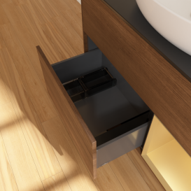 Тумба под раковину Villeroy & Boch Finion 100х50,1 см с подсветкой МДФ шпон грецкого ореха/стекло черное матовое F902HFGN