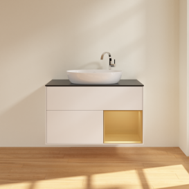 Тумба под раковину Villeroy & Boch Finion 100х50,1 см с подсветкой МДФ белый матовый лак/стекло черное матовое F902HFMT