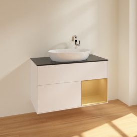 Тумба под раковину Villeroy & Boch Finion 100х50,1 см с подсветкой МДФ белый матовый лак/стекло черное матовое F902HFMT