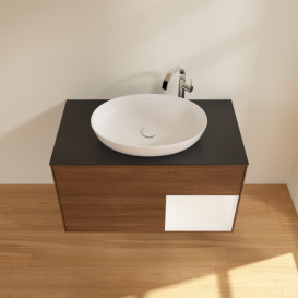 Тумба под раковину Villeroy & Boch Finion 100х50,1 см с подсветкой МДФ шпон грецкого ореха/стекло черное матовое F902MTGN