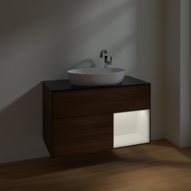 Тумба под раковину Villeroy & Boch Finion 100х50,1 см с подсветкой МДФ шпон грецкого ореха/стекло черное матовое F902MTGN