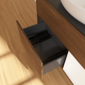 Тумба под раковину Villeroy & Boch Finion 100х50,1 см с подсветкой МДФ шпон грецкого ореха/стекло черное матовое F902MTGN