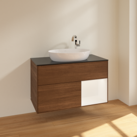 Тумба под раковину Villeroy & Boch Finion 100х50,1 см с подсветкой МДФ шпон грецкого ореха/стекло черное матовое F902MTGN