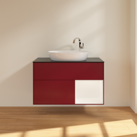 Тумба под раковину Villeroy & Boch Finion 100х50,1 см с подсветкой МДФ пион матовый лак/стекло черное матовое F902MTHB