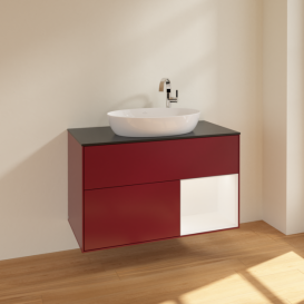 Тумба под раковину Villeroy & Boch Finion 100х50,1 см с подсветкой МДФ пион матовый лак/стекло черное матовое F902MTHB