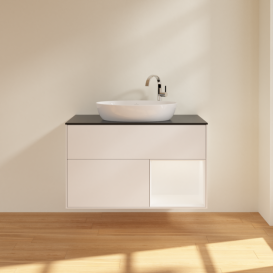 Тумба под раковину Villeroy & Boch Finion 100х50,1 см с подсветкой МДФ белый матовый лак/стекло черное матовое F902MTMT
