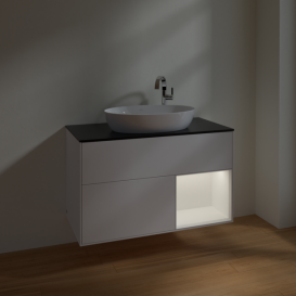 Тумба под раковину Villeroy & Boch Finion 100х50,1 см с подсветкой МДФ белый матовый лак/стекло черное матовое F902MTMT