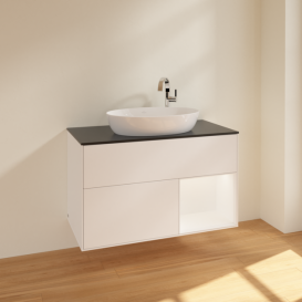 Тумба под раковину Villeroy & Boch Finion 100х50,1 см с подсветкой МДФ белый матовый лак/стекло черное матовое F902MTMT