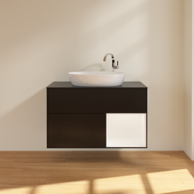 Тумба под раковину Villeroy & Boch Finion 100х50,1 см с подсветкой МДФ черный матовый лак/стекло черное матовое F902MTPD