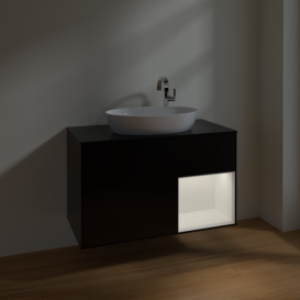 Тумба под раковину Villeroy & Boch Finion 100х50,1 см с подсветкой МДФ черный матовый лак/стекло черное матовое F902MTPD