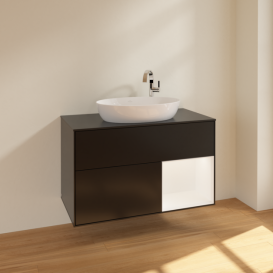 Тумба под раковину Villeroy & Boch Finion 100х50,1 см с подсветкой МДФ черный матовый лак/стекло черное матовое F902MTPD