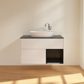 Тумба под раковину Villeroy & Boch Finion 100х50,1 см с подсветкой МДФ глянцевый белый лак/стекло черное матовое F902PDGF