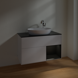Тумба под раковину Villeroy & Boch Finion 100х50,1 см с подсветкой МДФ глянцевый белый лак/стекло черное матовое F902PDGF
