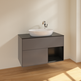 Тумба под раковину Villeroy & Boch Finion 100х50,1 см с подсветкой МДФ антрацит матовый лак/стекло черное матовое F902PDGK
