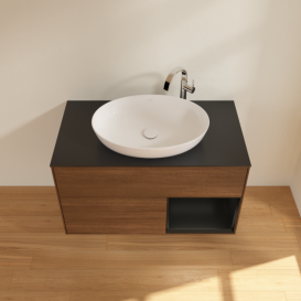 Тумба под раковину Villeroy & Boch Finion 100х50,1 см с подсветкой МДФ шпон грецкого ореха/стекло черное матовое F902PDGN