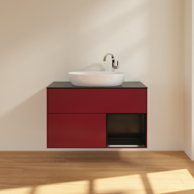 Тумба под раковину Villeroy & Boch Finion 100х50,1 см с подсветкой МДФ пион матовый лак/стекло черное матовое F902PDHB