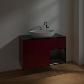 Тумба под раковину Villeroy & Boch Finion 100х50,1 см с подсветкой МДФ пион матовый лак/стекло черное матовое F902PDHB