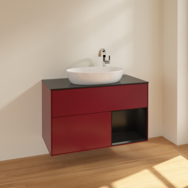 Тумба под раковину Villeroy & Boch Finion 100х50,1 см с подсветкой МДФ пион матовый лак/стекло черное матовое F902PDHB