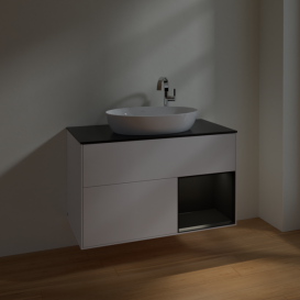 Тумба под раковину Villeroy & Boch Finion 100х50,1 см с подсветкой МДФ белый матовый лак/стекло черное матовое F902PDMT