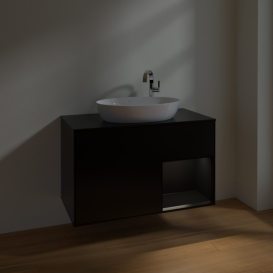 Тумба під раковину Villeroy & Boch Finion 100х50,1 см із підсвічуванням МДФ чорний матовий лак/скло чорне матове F902PDPD