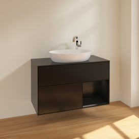 Тумба під раковину Villeroy & Boch Finion 100х50,1 см із підсвічуванням МДФ чорний матовий лак/скло чорне матове F902PDPD